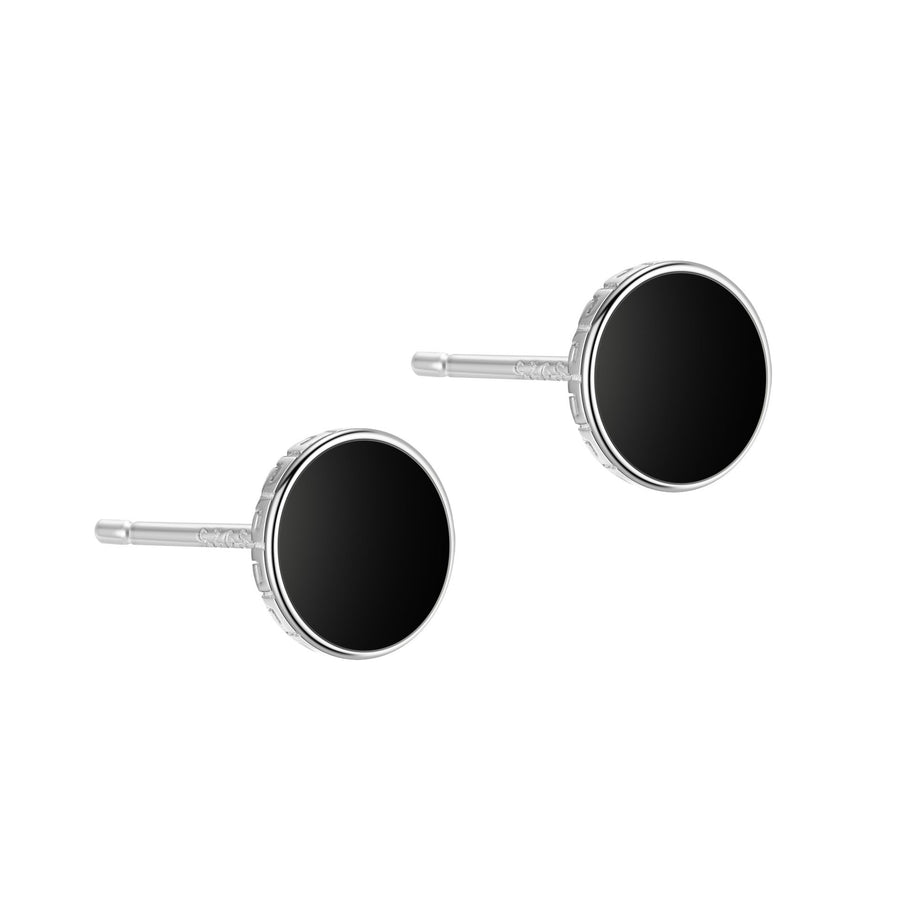 Holiday Round Black Epoxy 925 Sterling Silver Stud Earrings