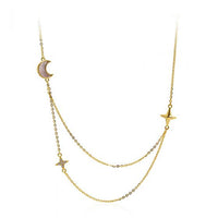 Double Layer Crystal Stars and Crescent Moon 925 Sterling Silver Necklace