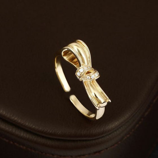 CZ Bow Knot Adjustable Ring, .925 Sterling Silver