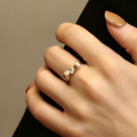 Crystal Bow Knot Adjustable Ring, .925 Sterling Silver