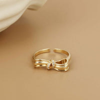 Crystal Bow Knot Adjustable Ring, .925 Sterling Silver