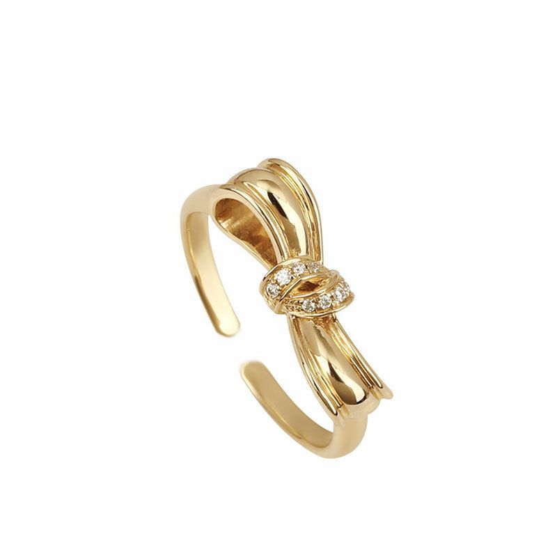 Crystal Bow Knot Adjustable Ring, .925 Sterling Silver
