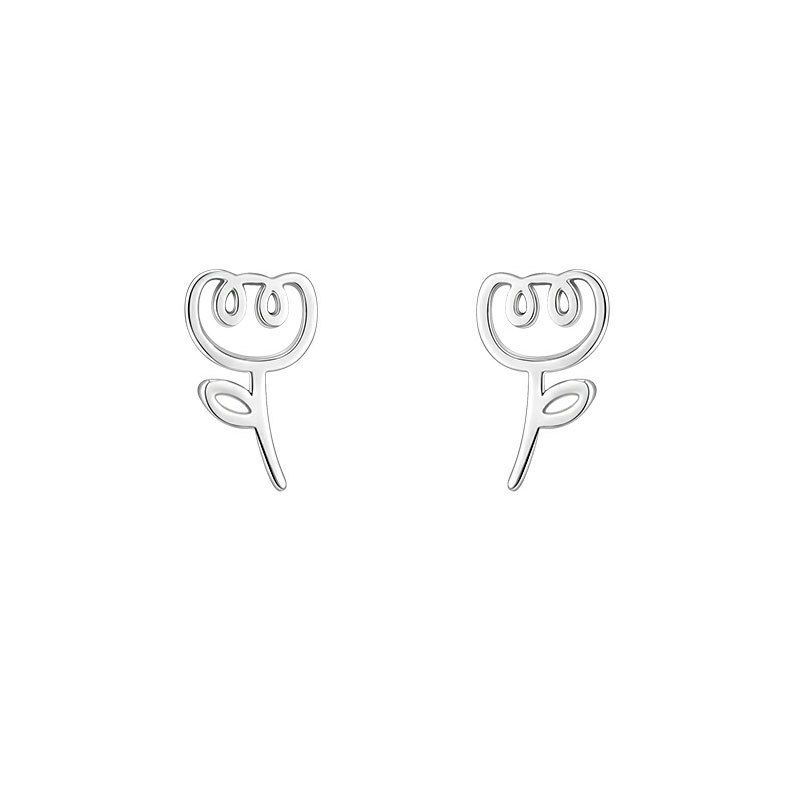 Hollow Tulip Flower 925 Sterling Silver Stud Earrings