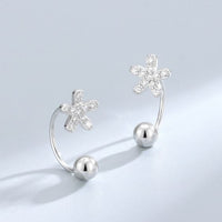 Crystal Flower Barbell Screw Stud Earrings in 925 Sterling Silver