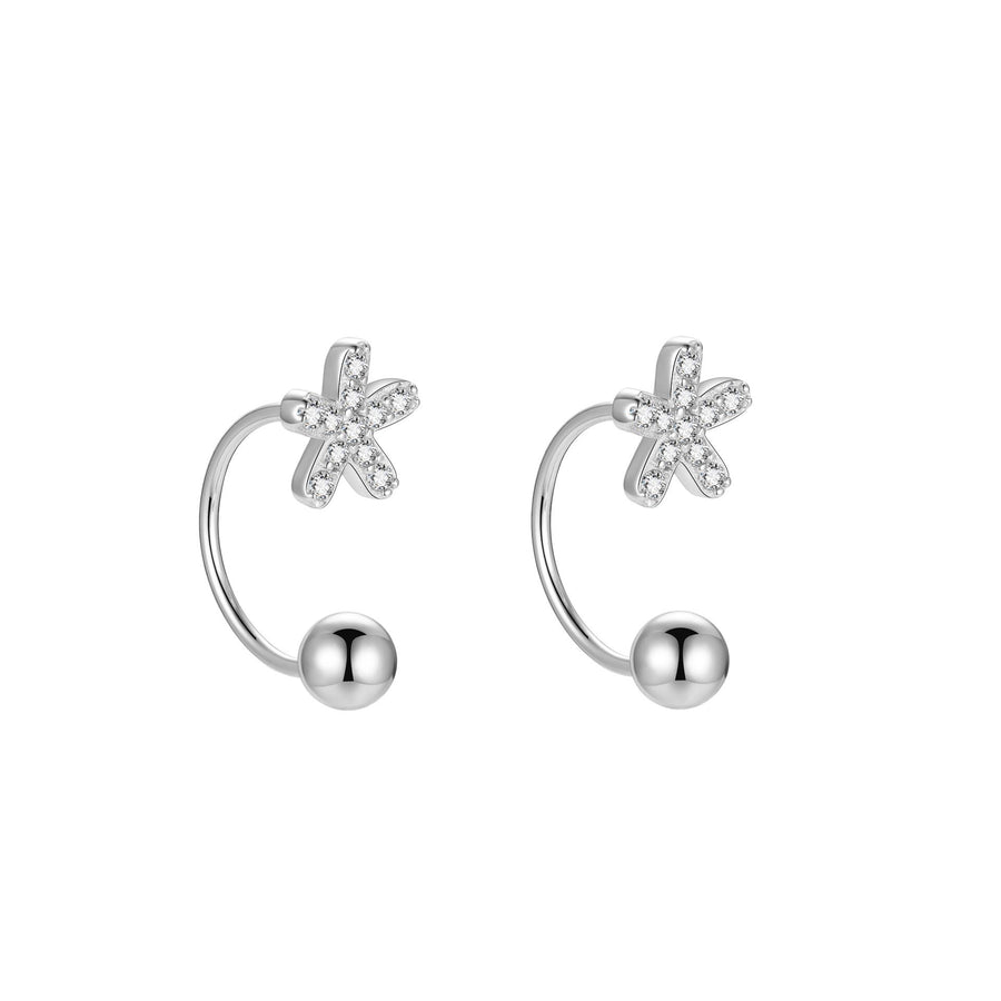 Crystal Flower Barbell Screw Stud Earrings in 925 Sterling Silver