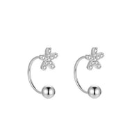 Crystal Flower Barbell Screw Stud Earrings in 925 Sterling Silver