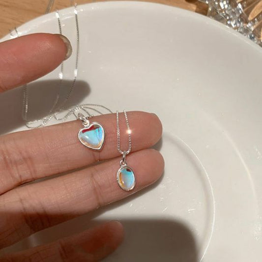Heart Oval Moonstone 925 Sterling Silver Necklace