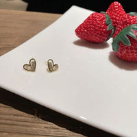 Anniversary Oval Crystal Hollow Heart 925 Sterling Silver Stud Earrings