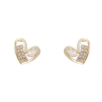 Anniversary Oval Crystal Hollow Heart 925 Sterling Silver Stud Earrings