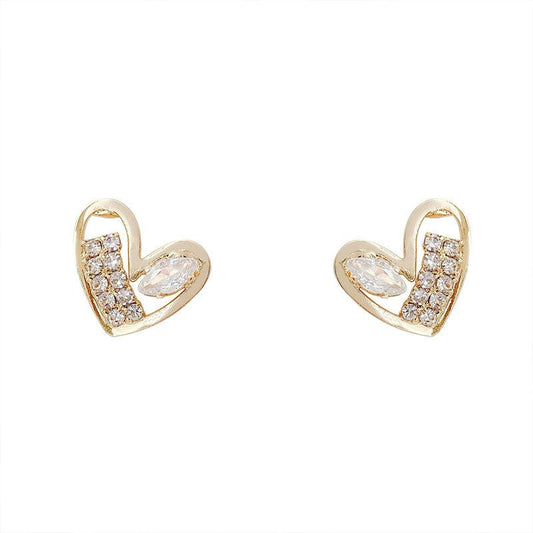 Anniversary Oval CZ Hollow Heart 925 Sterling Silver Stud Earrings