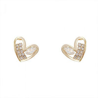 Anniversary Oval Crystal Hollow Heart 925 Sterling Silver Stud Earrings