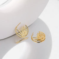 Friend's Hollow Tree Leaves C Shape Sterling Silver Stud Earrings