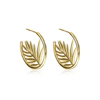 Friend's Hollow Tree Leaves C Shape Sterling Silver Stud Earrings