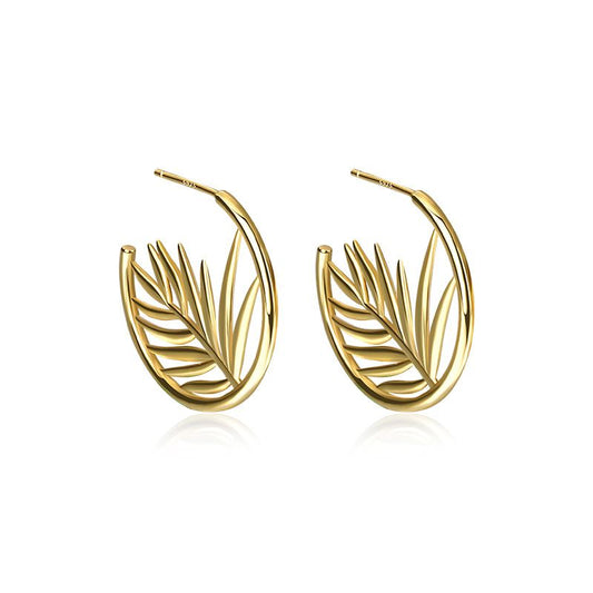 Friend's Hollow Tree Leaves C Shape Sterling Silver Stud Earrings