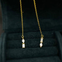 Rectangular Oval Crystal Tassel Threader Earrings, 925 Sterling Silver