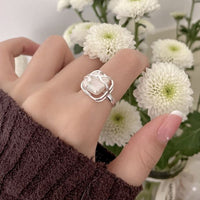 Natural Baroque Pearl 925 Sterling Silver Adjustable Ring