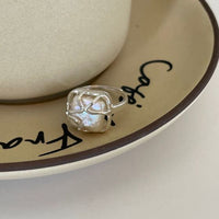Natural Baroque Pearl 925 Sterling Silver Adjustable Ring