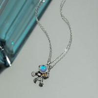 Created Moonstone Astronau Necklace in 925 Sterling Silver