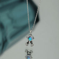 Created Moonstone Astronau Necklace in 925 Sterling Silver