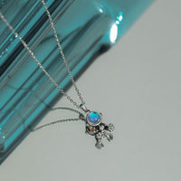 Created Moonstone Astronau Necklace in 925 Sterling Silver