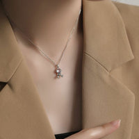 Created Moonstone Astronau Necklace in 925 Sterling Silver
