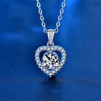 Dancing Moissanite Heart Necklace in 925 Sterling Silver
