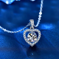 Dancing Moissanite Heart Necklace in 925 Sterling Silver