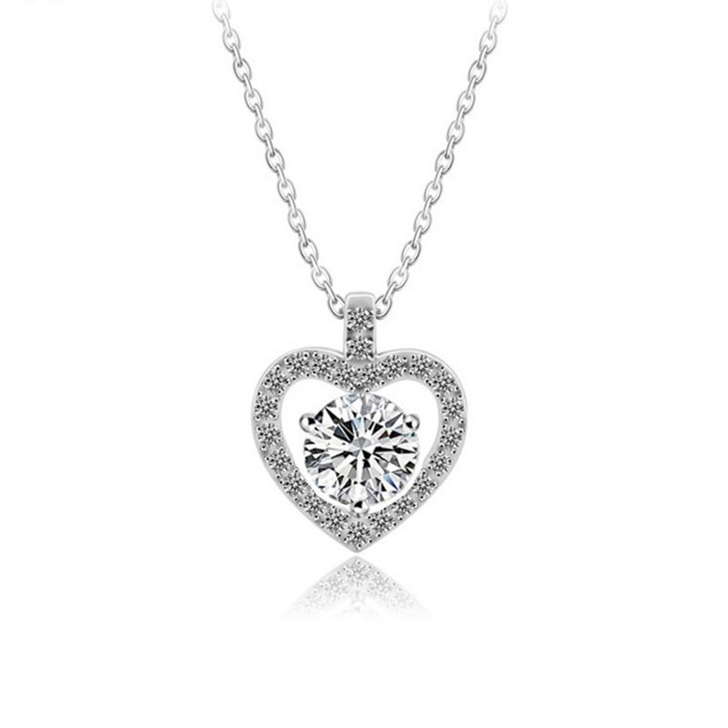 Dancing Moissanite Heart Necklace in 925 Sterling Silver