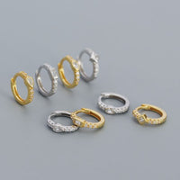Square-Oval Geometry Crystal Huggie Hoop Earrings, 925 Sterling Silver