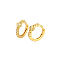 Square-Oval Geometry Crystal Huggie Hoop Earrings, 925 Sterling Silver