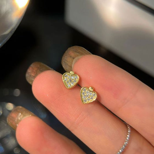 Mini CZ Heart Stud Earrings 925 Sterling Silver