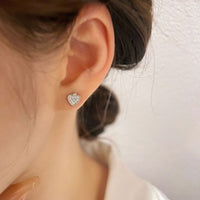 Mini Crystal Heart Stud Earrings 925 Sterling Silver