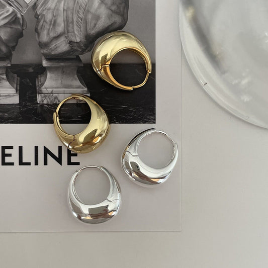 Modern Geometry Curve Circle 925 Sterling Silver Huggie Earring