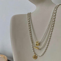 Classic Heart, Circle and Tube Bead Chain Necklace 925 Sterling Silver