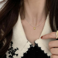 Classic Heart, Circle and Tube Bead Chain Necklace 925 Sterling Silver