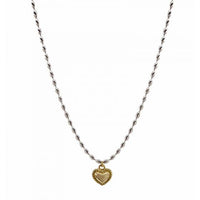 Classic Heart, Circle and Tube Bead Chain Necklace 925 Sterling Silver