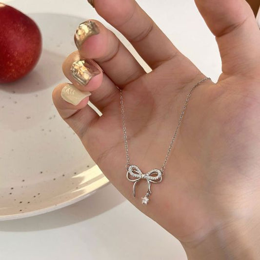 Honey Moon CZ Bow-Knot Star Necklace