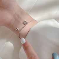 Good Luck Letter Tag Beads Curb Chain 925 Sterling Silver Bracelet