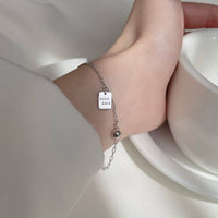 Good Luck Letter Tag Beads Curb Chain 925 Sterling Silver Bracelet
