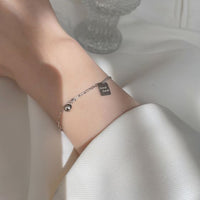 Good Luck Letter Tag Beads Curb Chain 925 Sterling Silver Bracelet