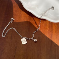 Good Luck Letter Tag Beads Curb Chain 925 Sterling Silver Bracelet