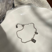 Good Luck Letter Tag Beads Curb Chain 925 Sterling Silver Bracelet