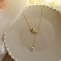 Ginkgo Leaf Shell Pearl Tassel Necklace, 925 Sterling Silver