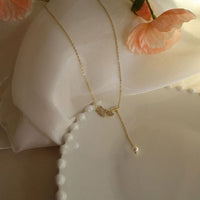 Ginkgo Leaf Shell Pearl Tassel Necklace, 925 Sterling Silver
