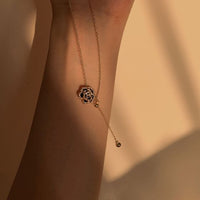 Black Camellia Tassel 925 Sterling Silver Necklace