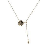Black Camellia Tassel 925 Sterling Silver Necklace
