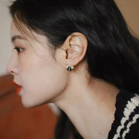 Black Crystal Bow-Knot 925 Sterling Silver Stud Earrings