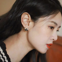 Black Crystal Bow-Knot 925 Sterling Silver Stud Earrings