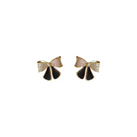 Black Crystal Bow-Knot 925 Sterling Silver Stud Earrings