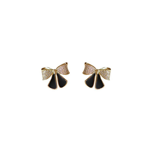 Black CZ Bow-Knot 925 Sterling Silver Stud Earrings